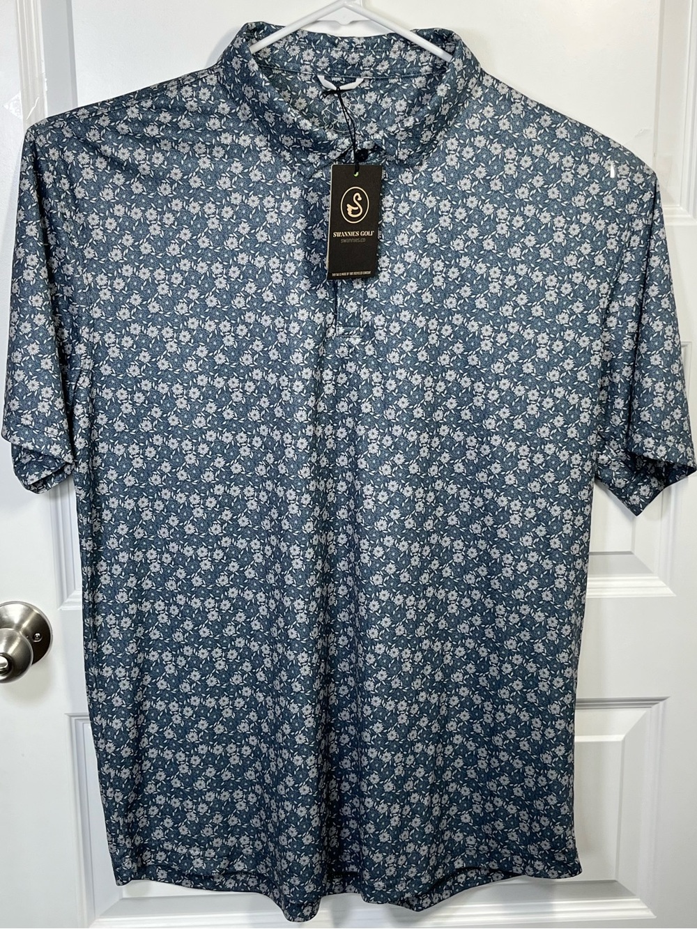 Swannies Golf Floral Performance Polo XL NWT Blue White